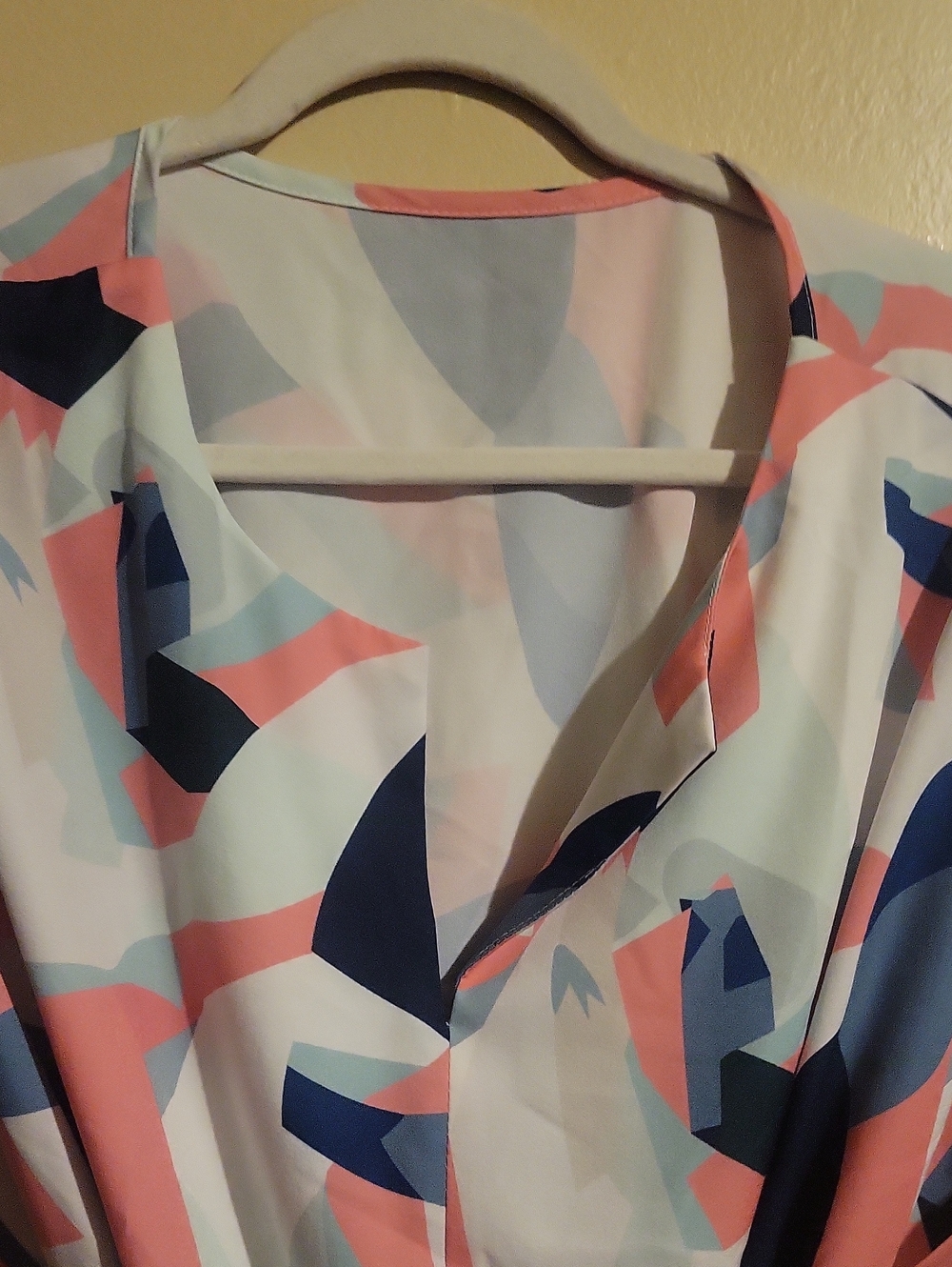 SHEIN Abstract Print Belted Short Sleeve Dress in Navy, Pink & Mint - Picture 3 of 4